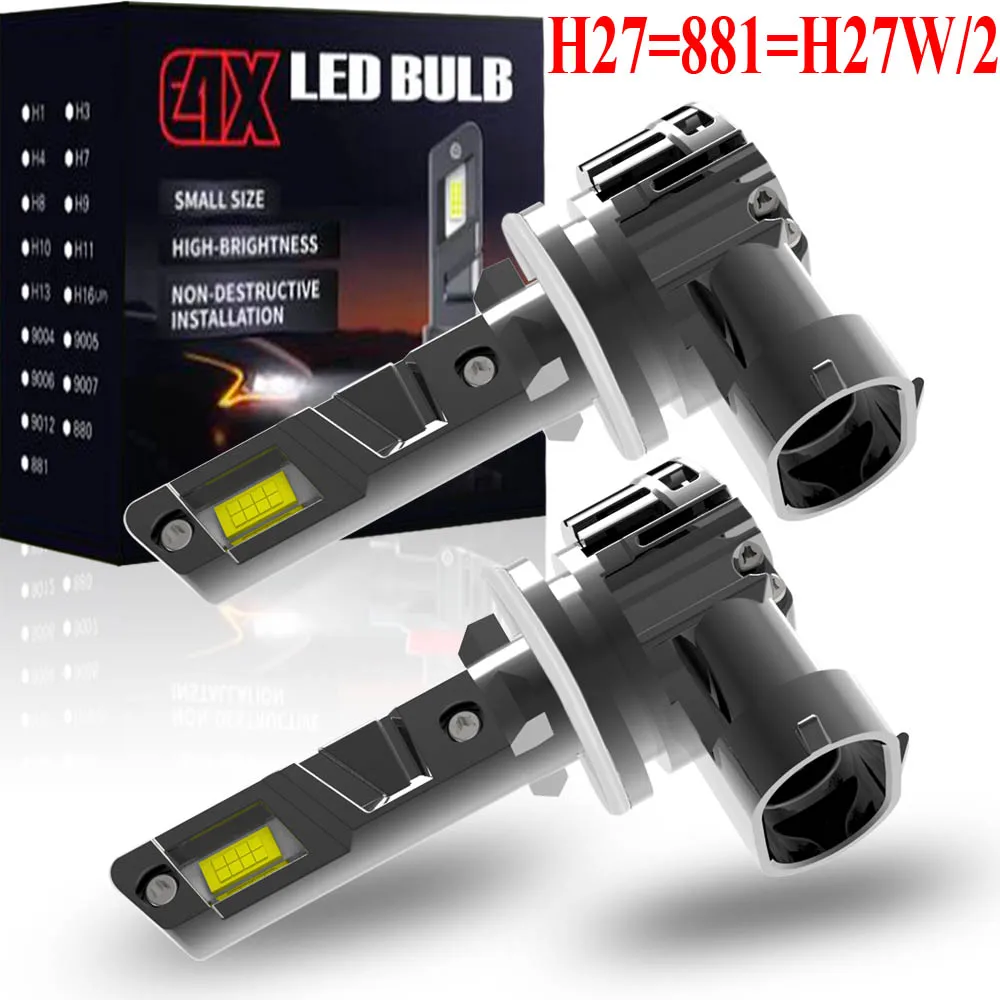 2개 고출력 H27 881 H27W2 LED 안개등 전구, 매우 밝고 강력한 자동차 터보 다이오드, 화이트 PGJ13 헤드라이트, 어댑터 불필요