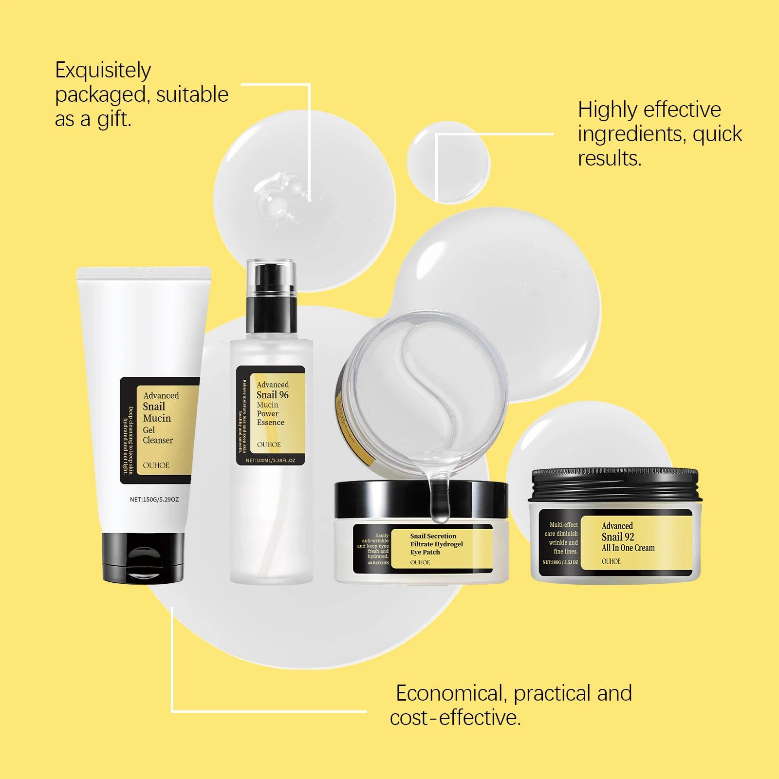 Snail Mucin Skin Care Set Fade Fine Lines Repair Tighten Firming Moisturizing Smooth Glow Brightening Facial Essence Gift Box