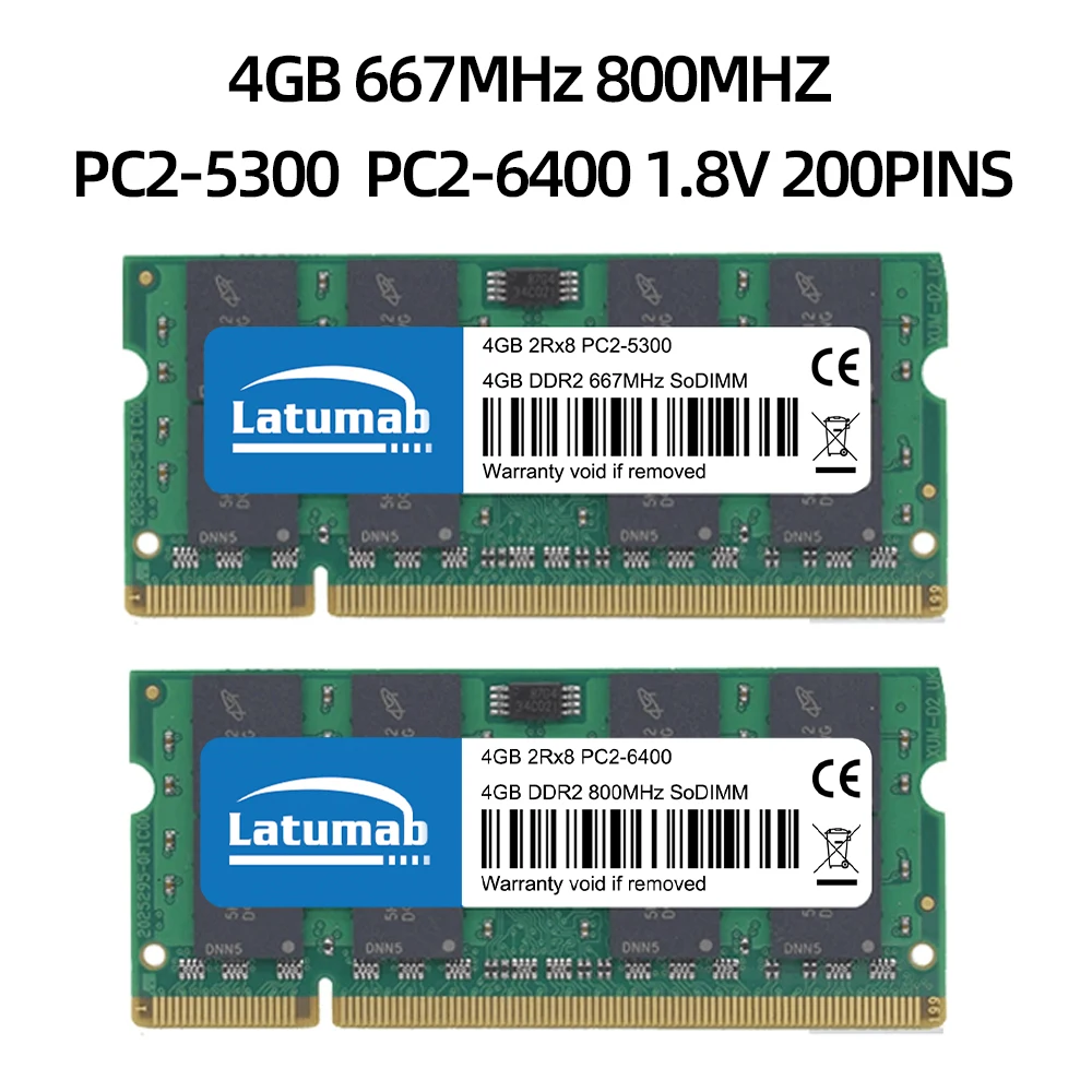 Latumab Memoria Ram Ddr2 4 Go 8 Go 667mhz 800mhz Ordinateur Portable Sodimm  Mémoire Pc2-5300 6400 Ram 200pin 1.8v Notebook Memory Tourists Channel -  Béliers - AliExpress