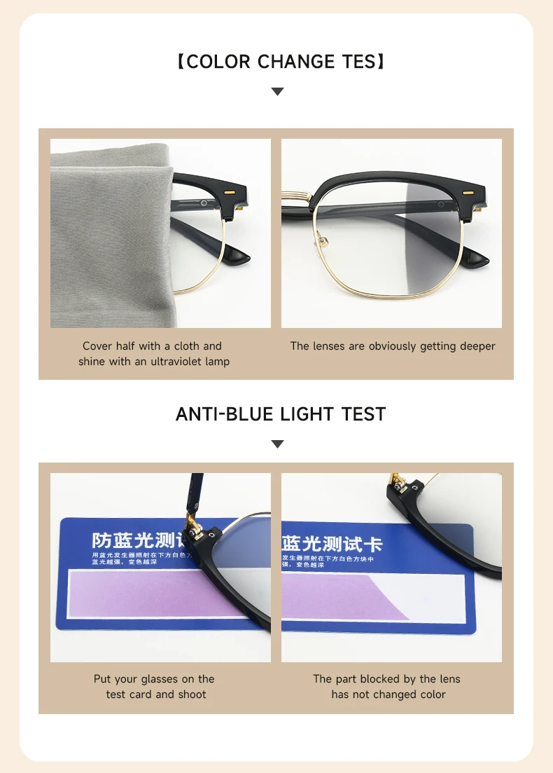 BEAU FIVE Photochrome Anti-Blaulicht-Brille, modische Unisex-Brille mit quadratischem Rahmen, UV400, Computer- und Handybrille F109 – Detail 8