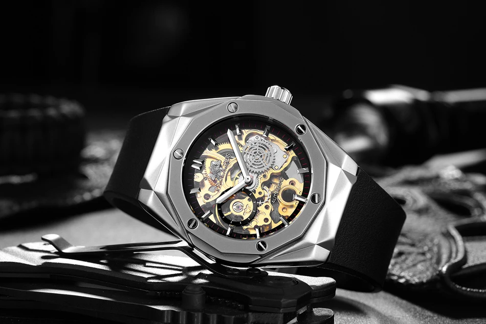 2022 New Mens Automatic Watches 45mm Hollow Dial Waterproof Dive Mechanical Wristwatches Casual Fashion Rubber Strap AAA Clocks