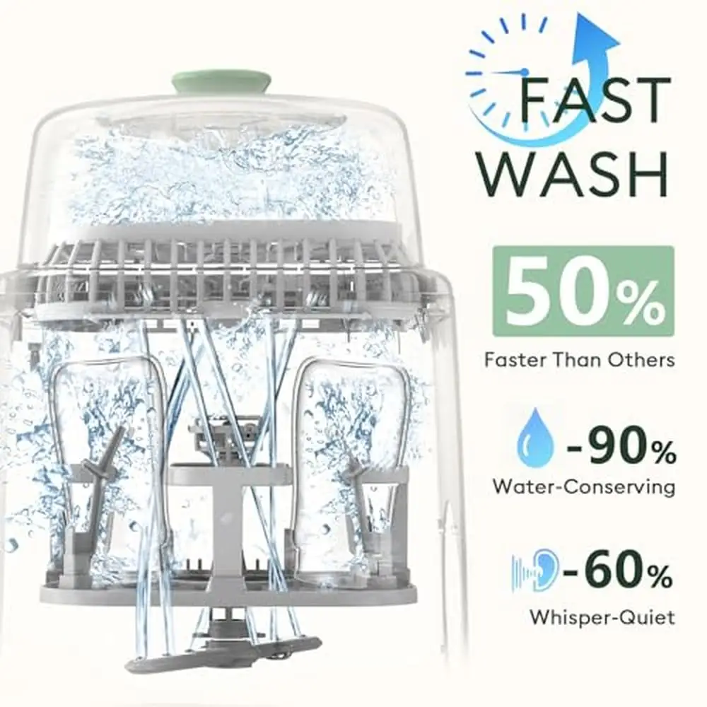 4-in-1 Baby Bottle Washer Sterilizer Dryer Green Clean Sterilize Dry & Store Bottles & Accessories in One Machine Time & Effort 3
