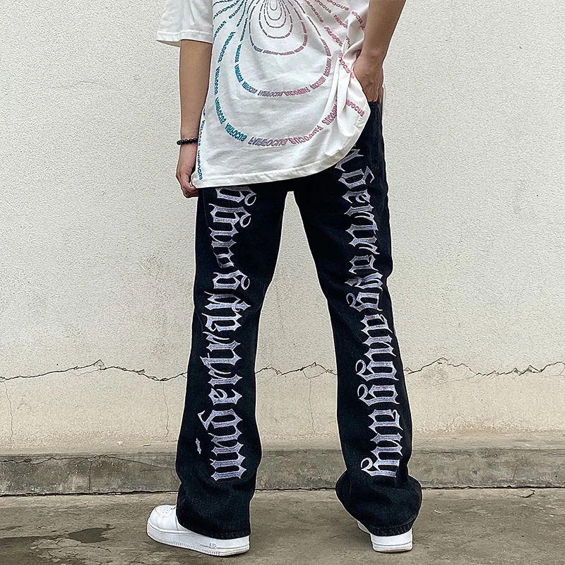 

Джинсы мужские винтажные в стиле хип-хоп с вышивкой в готическом стиле