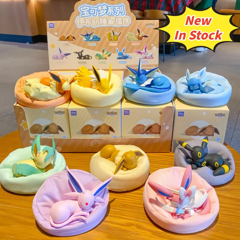 In Stock Hot Pkm Eevee Sleeping Position Series Blind Box Sylveon Umbreon Flareon Jolteon Anime Desktop Decoration Model Toy