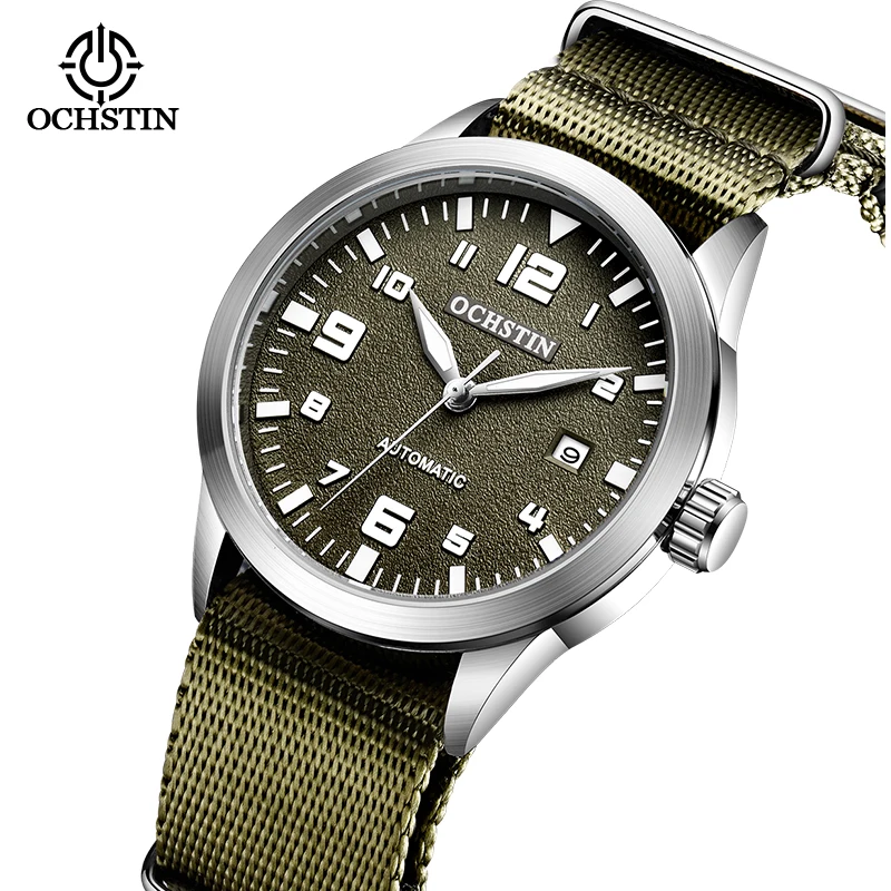 OCHSTIN Man Mechanical Pilot Wrist Watches Luxury Self Wind Leather Mechanic Male Clock Auto Date Relogio Masculino Gift for Men