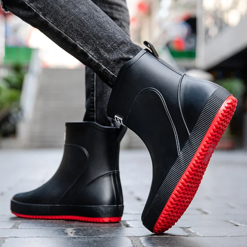 Rain Boots Men's Non-Slip Wear-Resistant Water Shoes Winter Fleece-lined Warm Fishing Waterproof Rubber Shoes Kitchen Work We...
