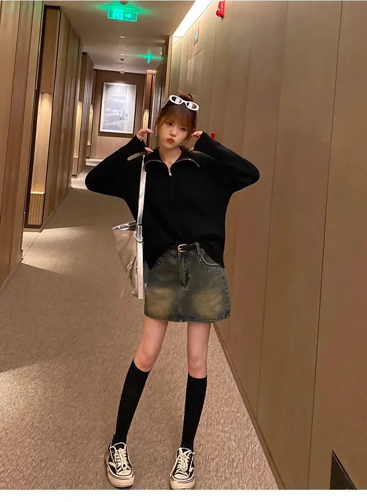 Half-zip Sweater for Women in Autumn and Winter New Year Red Knitted Bottoming Shirt with High Collar Knitted Top and Trendy 50 S12b35a231c934b108750db92db4cad5eT