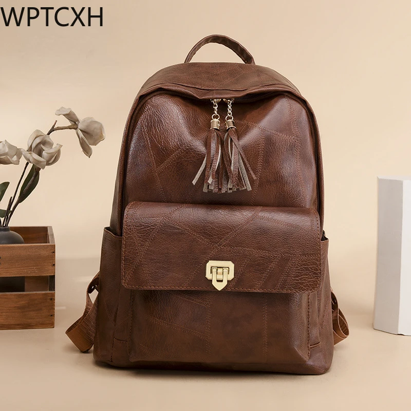 

WPTCXH Women's Backpack 2024 New Large Capacity Backpacks Girl Schoolbag Women Pu Leather Shoulder Bag Unisex Computer Bags