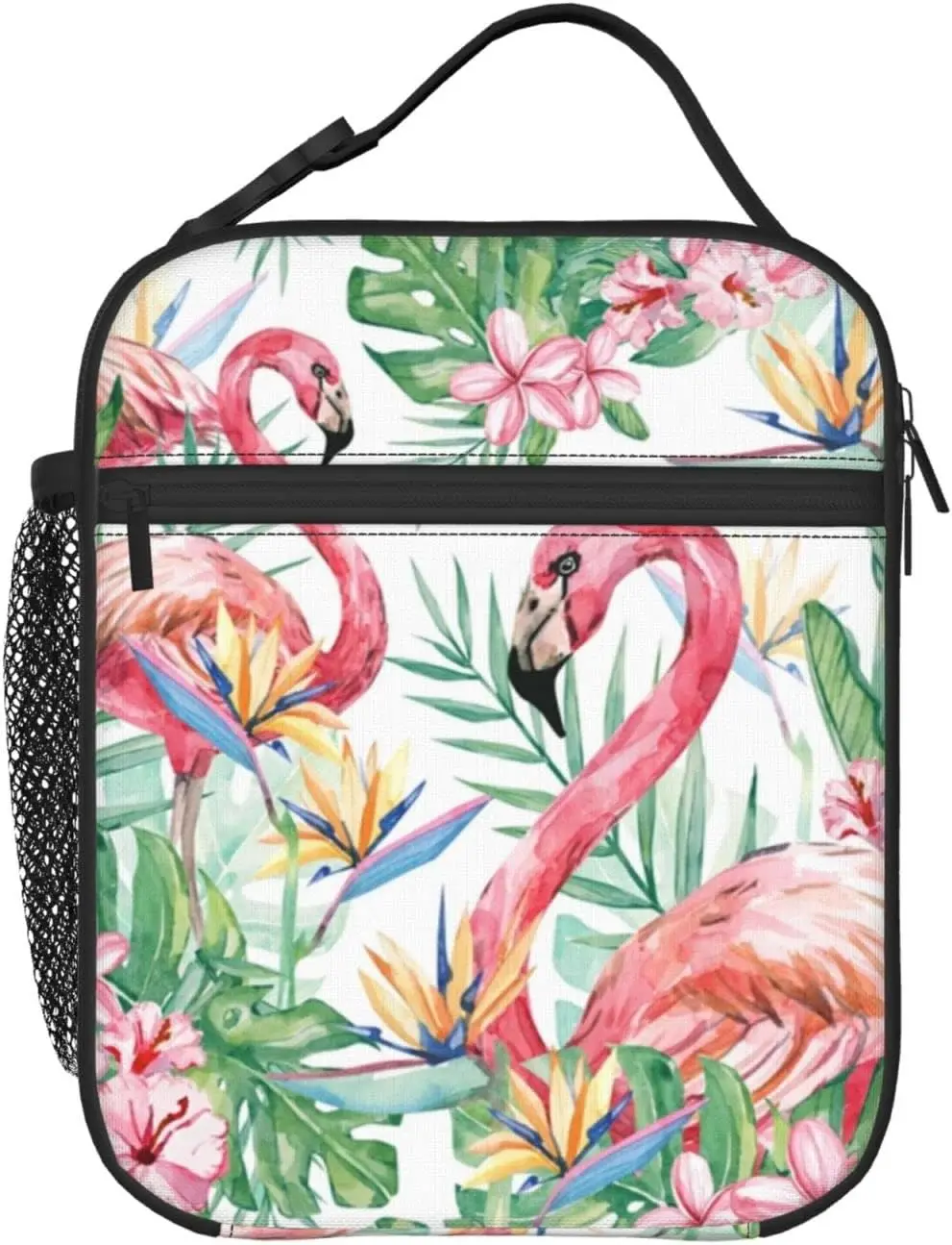 

Insulated Lunch Box Flamingos Tropical Leaves Flowers Reusable Lunch Bag with Shoulder Strap Lunchbox Meal Tote Bag