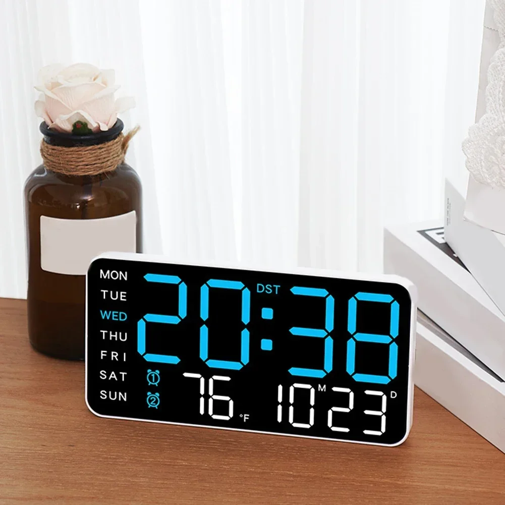 Digital Wall Clock 1pc LED Digital Wall Clock Temperature Date Week Display Table Alarm Clocks Voice Control Electronic Clock Brightness Adjustment