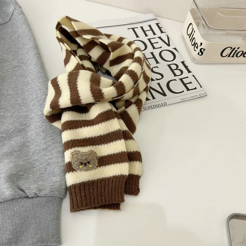 Winter Korean Children Scarf Cute Cartoon Bear Soft Cotton Knitted for Boy Girl