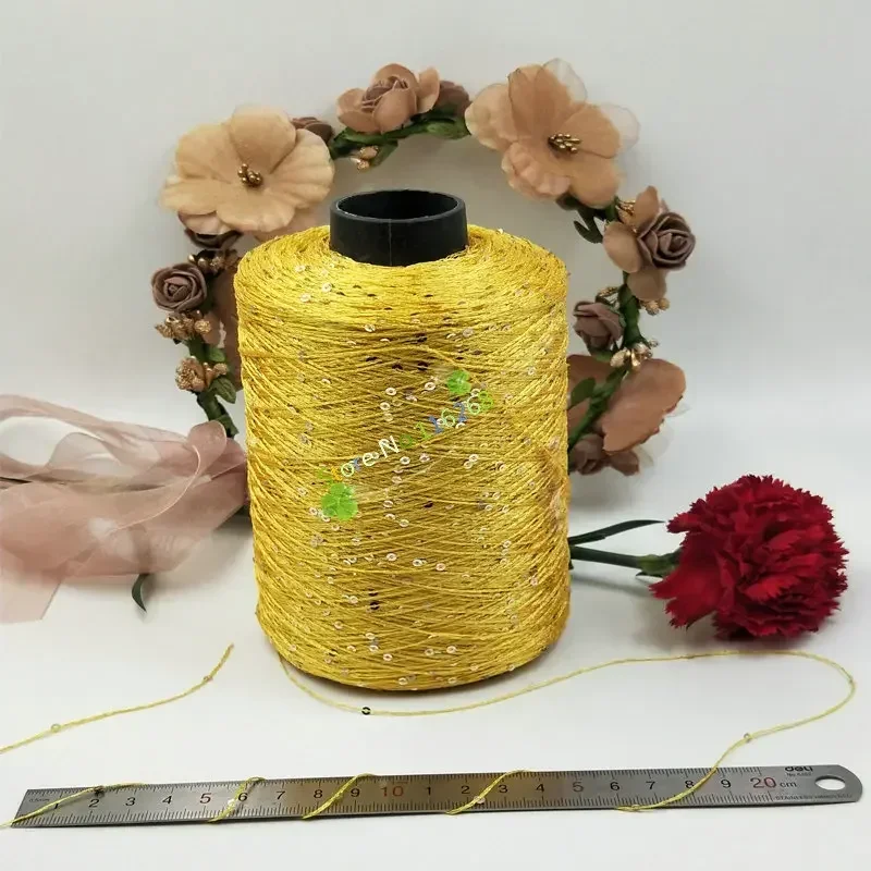 500g*1 piece paillette yarn Sequins wool needle Natural beads lace tie a knot yarn for hand knitting crochet thread line t64 2