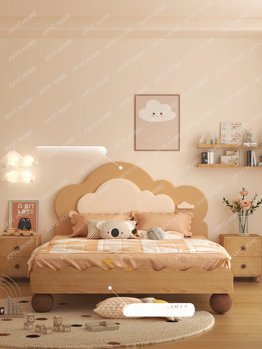 

Children's Bed Girls' Solid Wood Bedroom Teenagers Girls' Bed Beech Single Bed Cloud Kid Bed