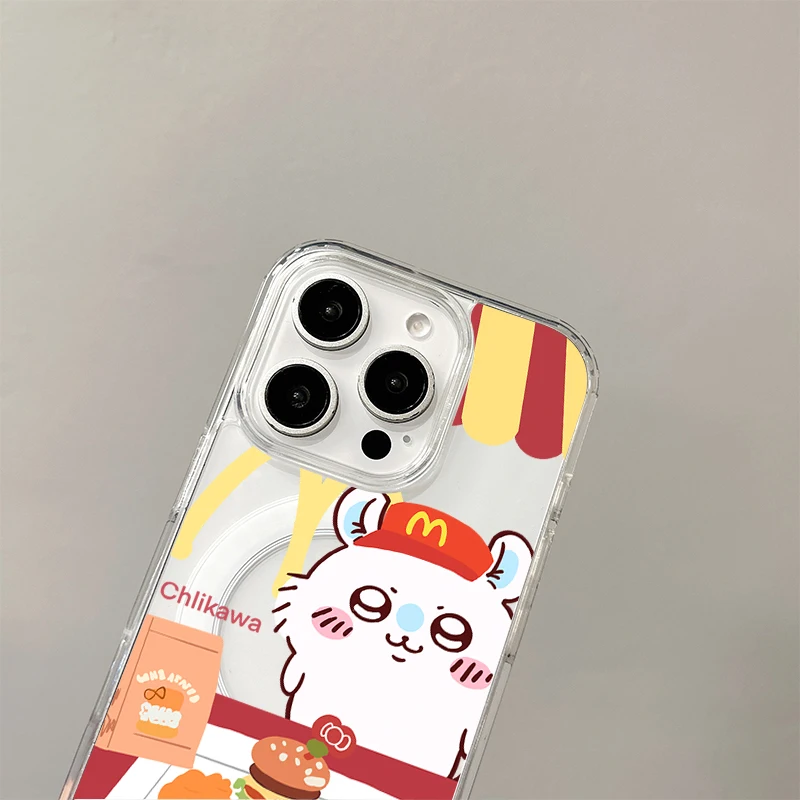 Lovely C-Chiikawas Transparent Wireless Charging Case with Silicone Edge Cover