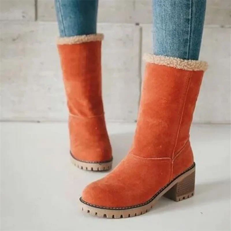 Women's Casual Velvet Warm Square Heel Round Toe Boots - Image 2