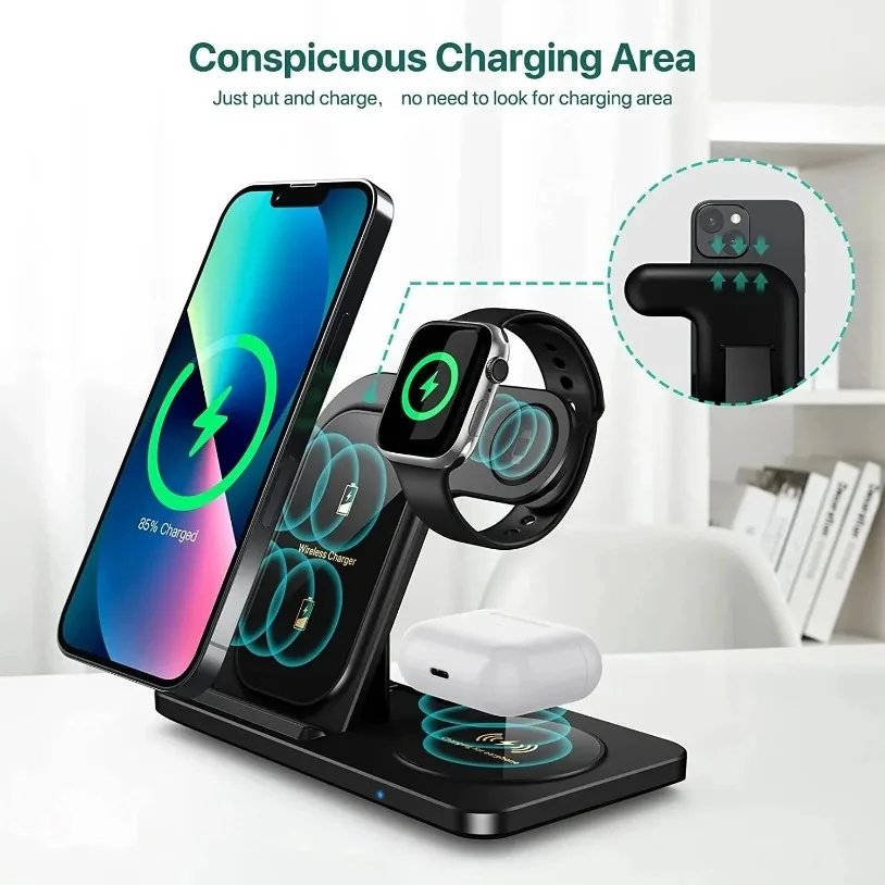 3 in 1 Wireless Charger Stand Pad For iPhone 16-12 X Max Foldable Fast Charging Station Dock For IWatch 8 7 SE AirPods Pro