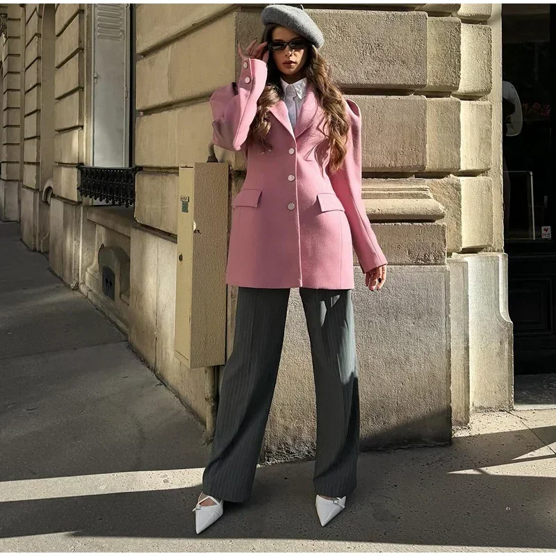 Blazer elegante para mujer, con mangas abullonadas, solapa entallada, botonadura sencilla, cintura ceñida, chaqueta femenina, primavera 2025, ropa de calle para dama