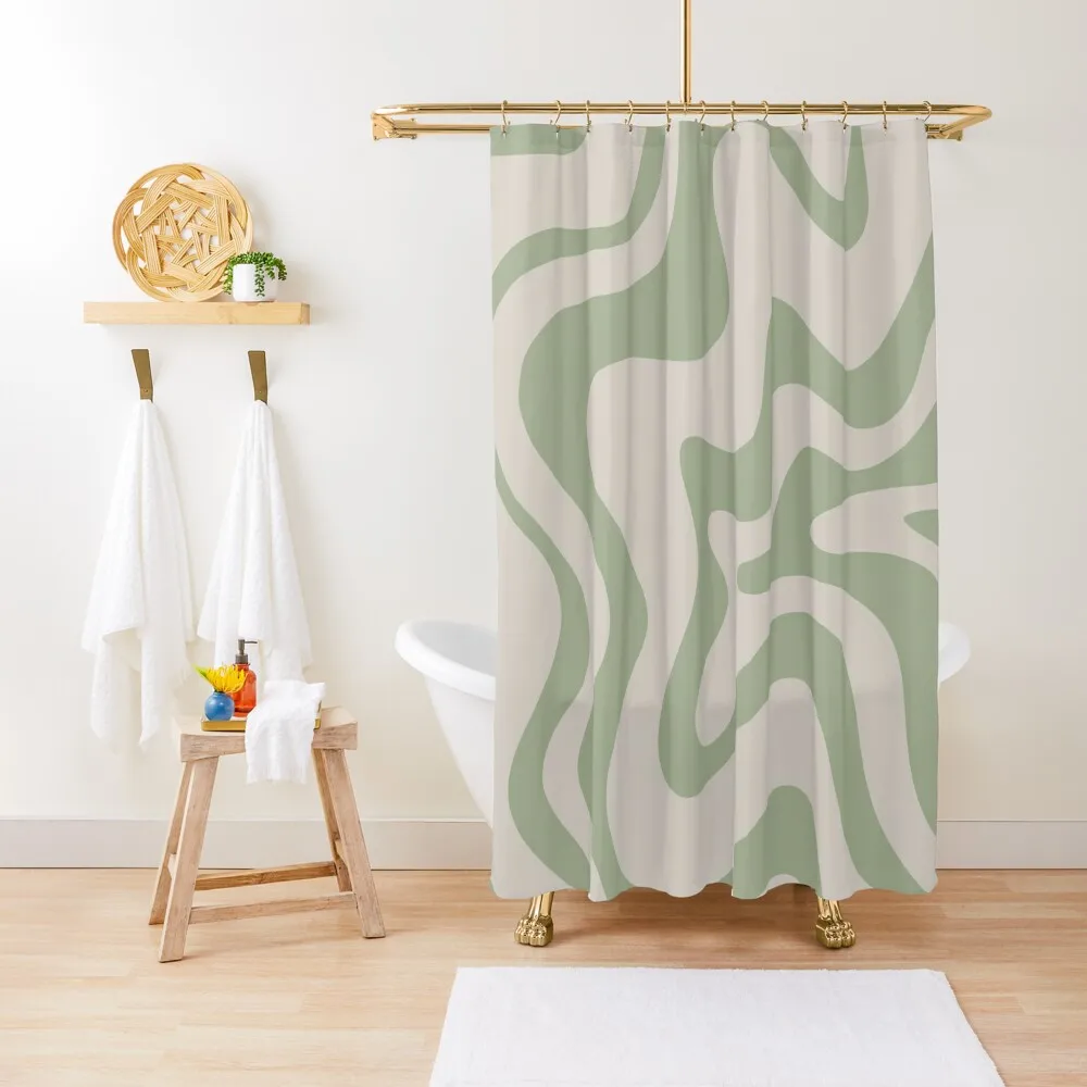 

Liquid Swirl Contemporary Abstract Pattern in Sage Green and Beige Shower Curtain Cover Curtain Bathroom Deco