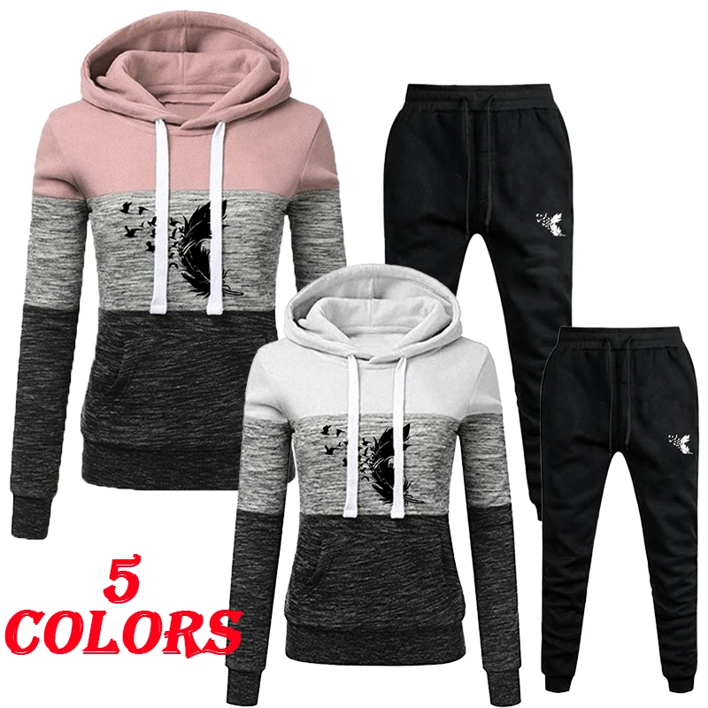 women s printed tricolor hoodie set hooded pullover long pants set sports jogging set hooded tracksuit s 4xl Fashionable women's sportswear jogging suit women's tricolor printed hooded sportswear set hooded+sports pants sportswear