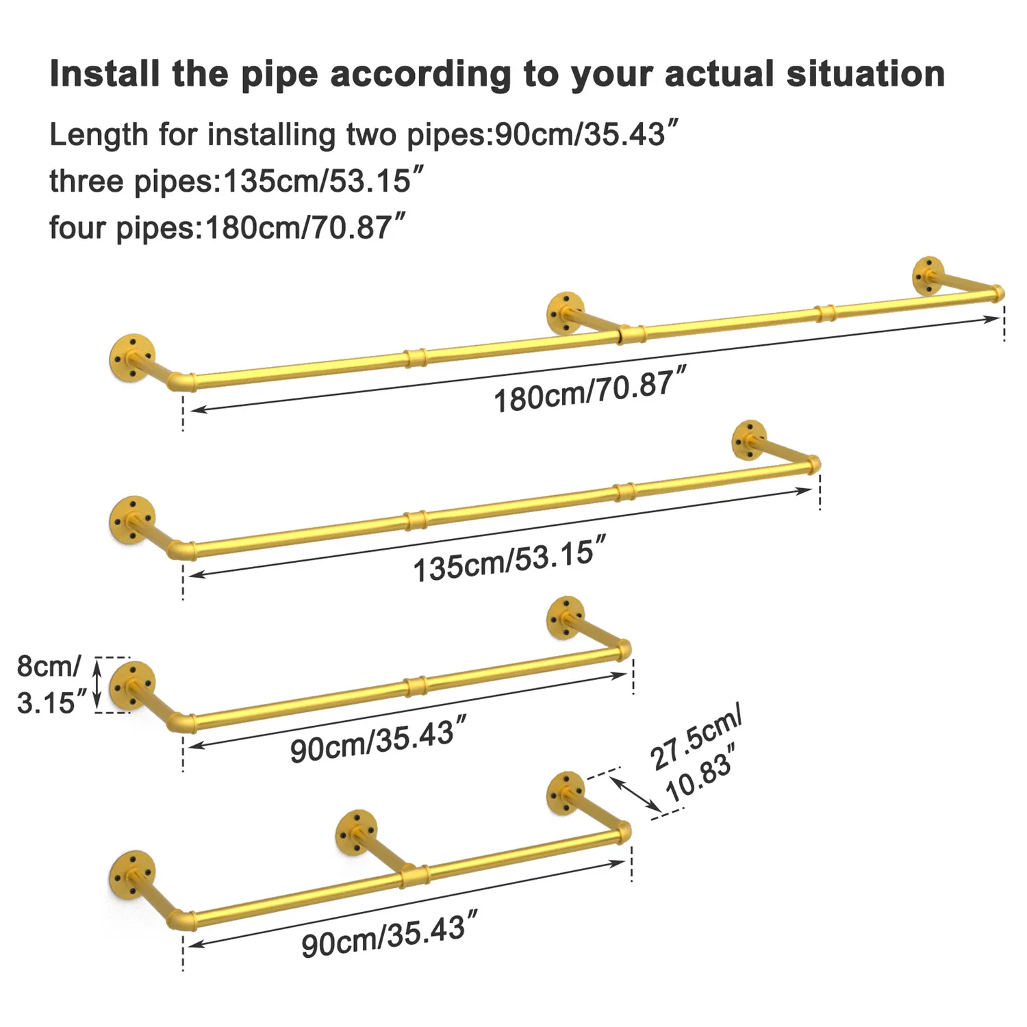 Industrial Pipe Clothes Hanging Rack: Wall Mounted Iron Clothing Storage Hanger Rod - Heavy Duty Multi-Purpose Metal Garment