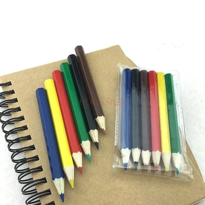6개/봉지 6색 미니 짧은 브러쉬 가방 색상, 래커 가죽 육각형 나무 어린이용 페..