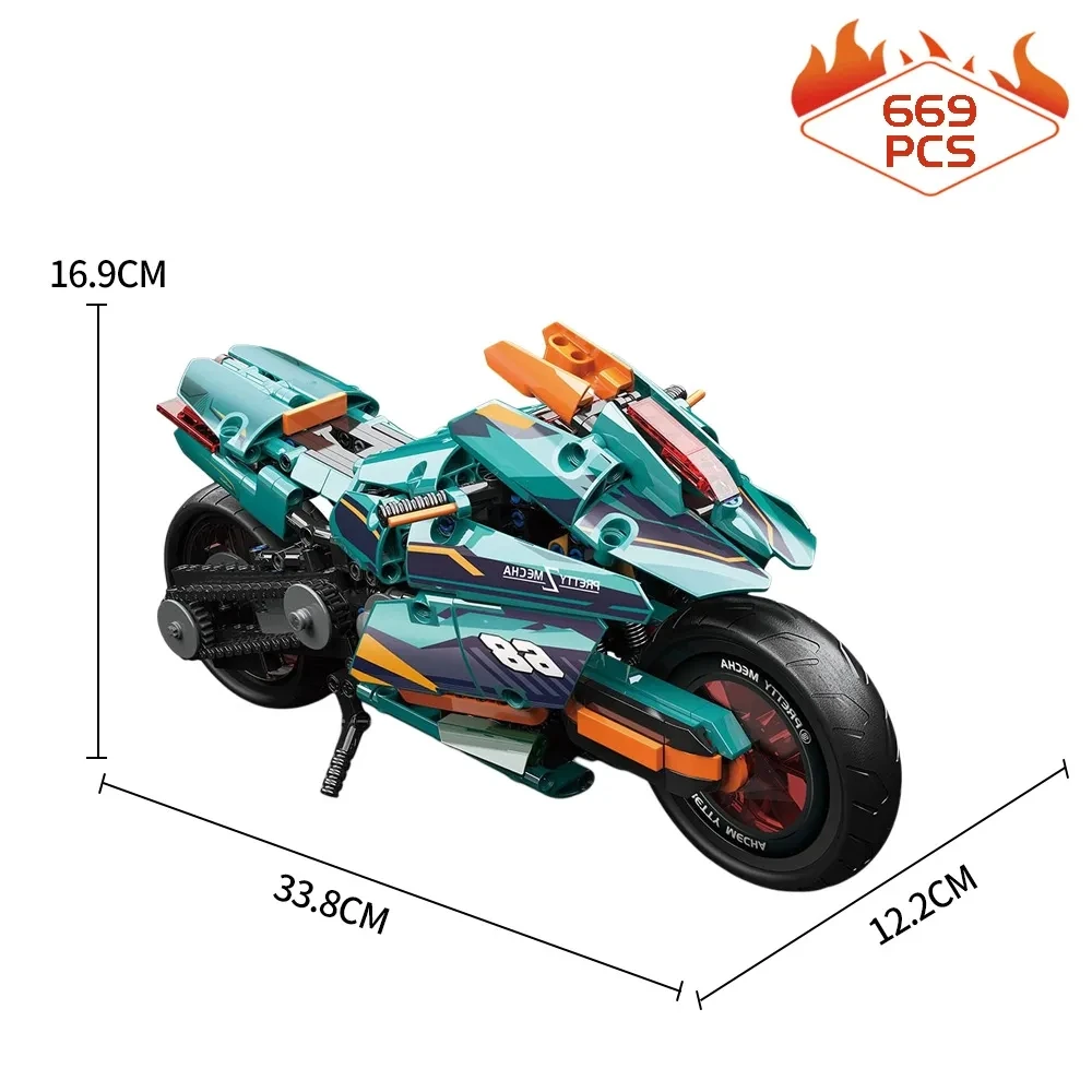 

High-Tech Sports Rapid Racing Locomotive Building Blocks Technical Cyber Motorcycle Bricks Motorbike Model Toys For Boy Gift MOC