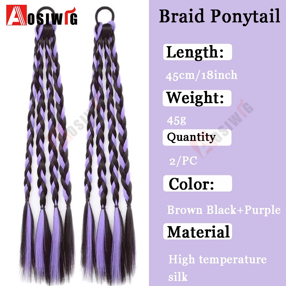 Y2K 합성 옴브레 컬러풀 도파민 컬러 복싱 브레이드 포니테일 연장 가발 4가지 브레이드 고무줄 헤어스타일 여성용 데일리