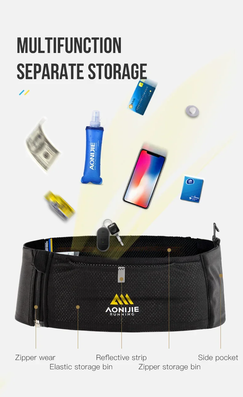 AONIJIE-riñonera deportiva multifuncional W8122 para exteriores, riñonera de viaje ligera con cremallera para correr, adecuada para billetera con llave de bolsillo