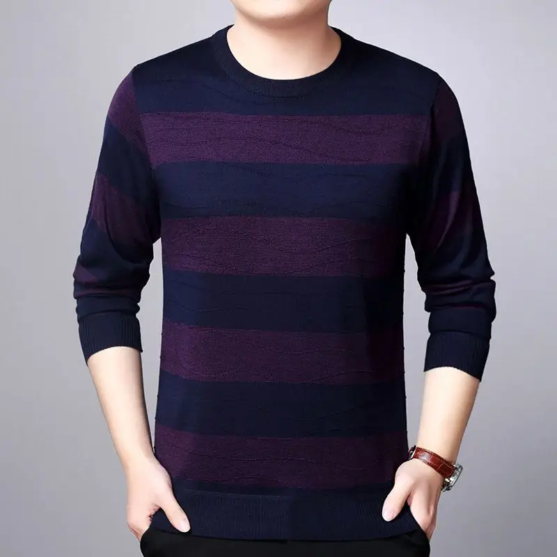 남성용 긴팔 스트라이프 스웨터, 한국 스트리트웨어, 남성 의류, 대비 느슨한 캐주얼 풀오버 상의, 용수철 가을 패션