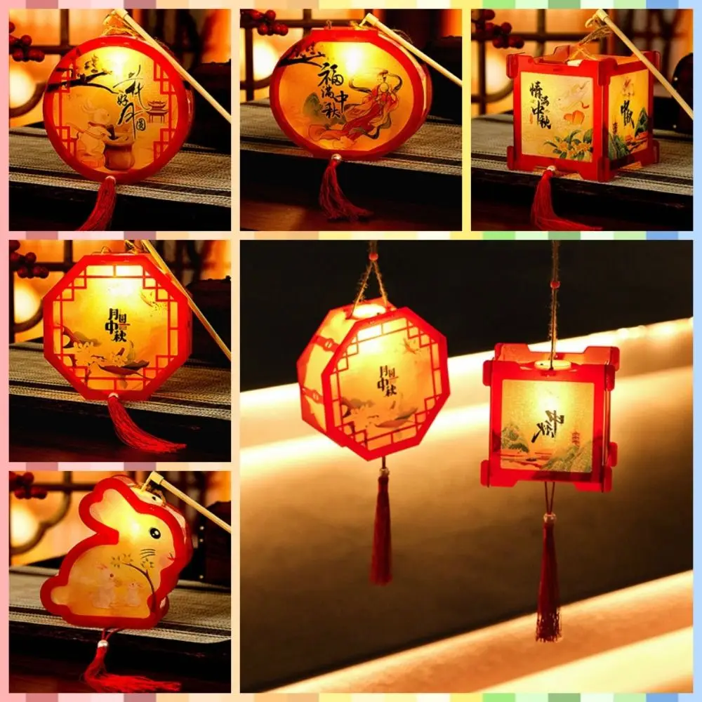 

Plastic Luminous Lantern Electronic Rabbit/octagon Shaped Glowing Lanterns Windproof Chinese Traditional Style