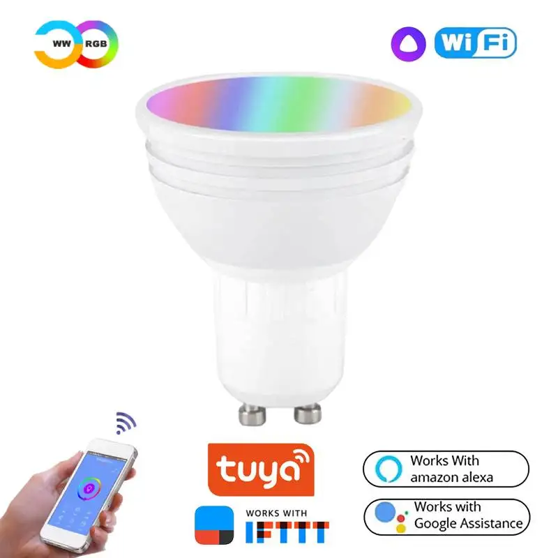 

Tuya Wifi Smart RGBCW Bulb LED Light Bulb GU10/GU5.3 6W 85-265V Dimmable Spotlight Work With Smart Life Amazon Echo Google Home