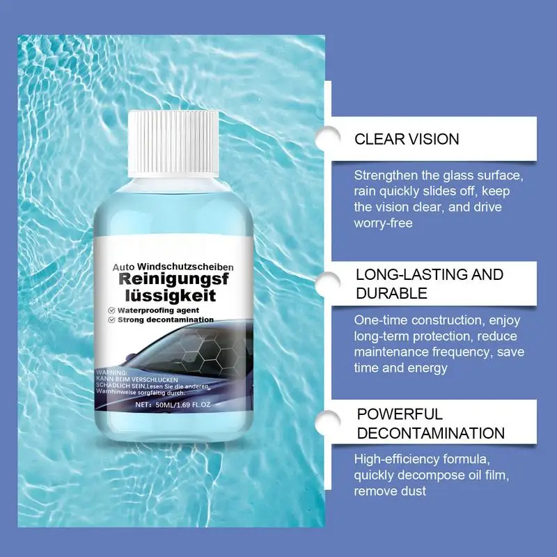 Glass Oil Film Remover 50ml Anti-Fog Glass Cleaner Washer Fluid Long-Lasting Windshield Cleaner Deep Cleaning Rainproof Car