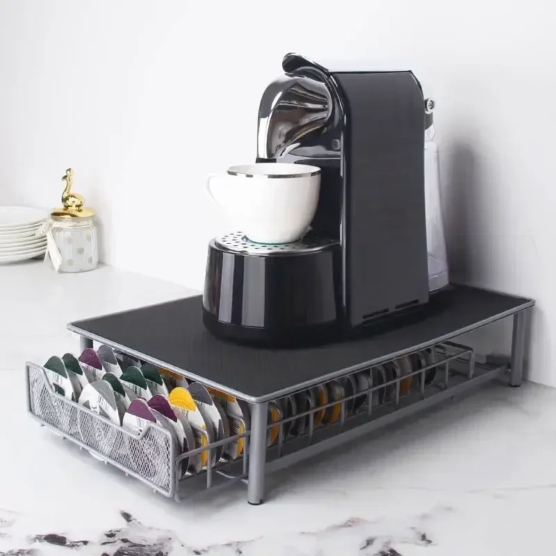 Capsulehouder, lade voor pads, Tassimo laden met koffiecapsules, Tassimo padhouder, houder voor koffiezetapparaat met pad-organizer (28 x 42 x 9,5 cm, 60 stuks, zwart en zilver