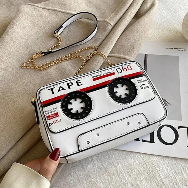 Retro Tape Shaped Shoulder Bag Women PU Leather Cassette Retro Tape Shaped Shoulder Bag Women PU Leather Cassette