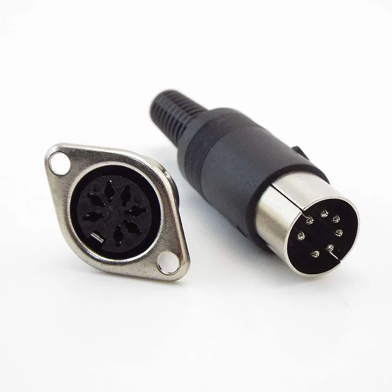 Solder Connector DIN 3 4 5 6 7 8 Pin DIN Male Female Plug with Plastic Handle + Female Socket Hulled Panel Mount Chassis P1