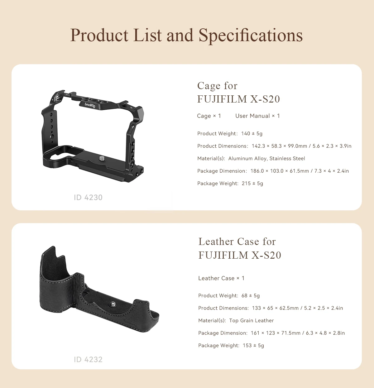 SmallRig Camera Cage for FUJIFILM X-S20 with Arca Swiss Quick-release Plate for
