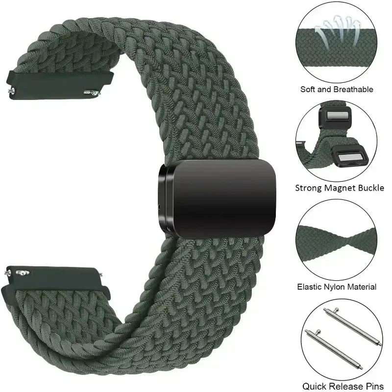 Nylon Braided Magnetic Watch Strap, 22/20mm, Universal Fit
