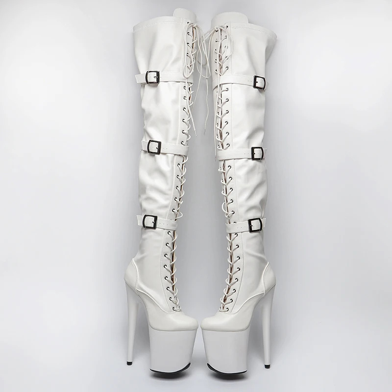 Leecabe  20CM/8inches Matte PU upper Pole dancing shoes High Heel over knee closed toe Pole Dance boots