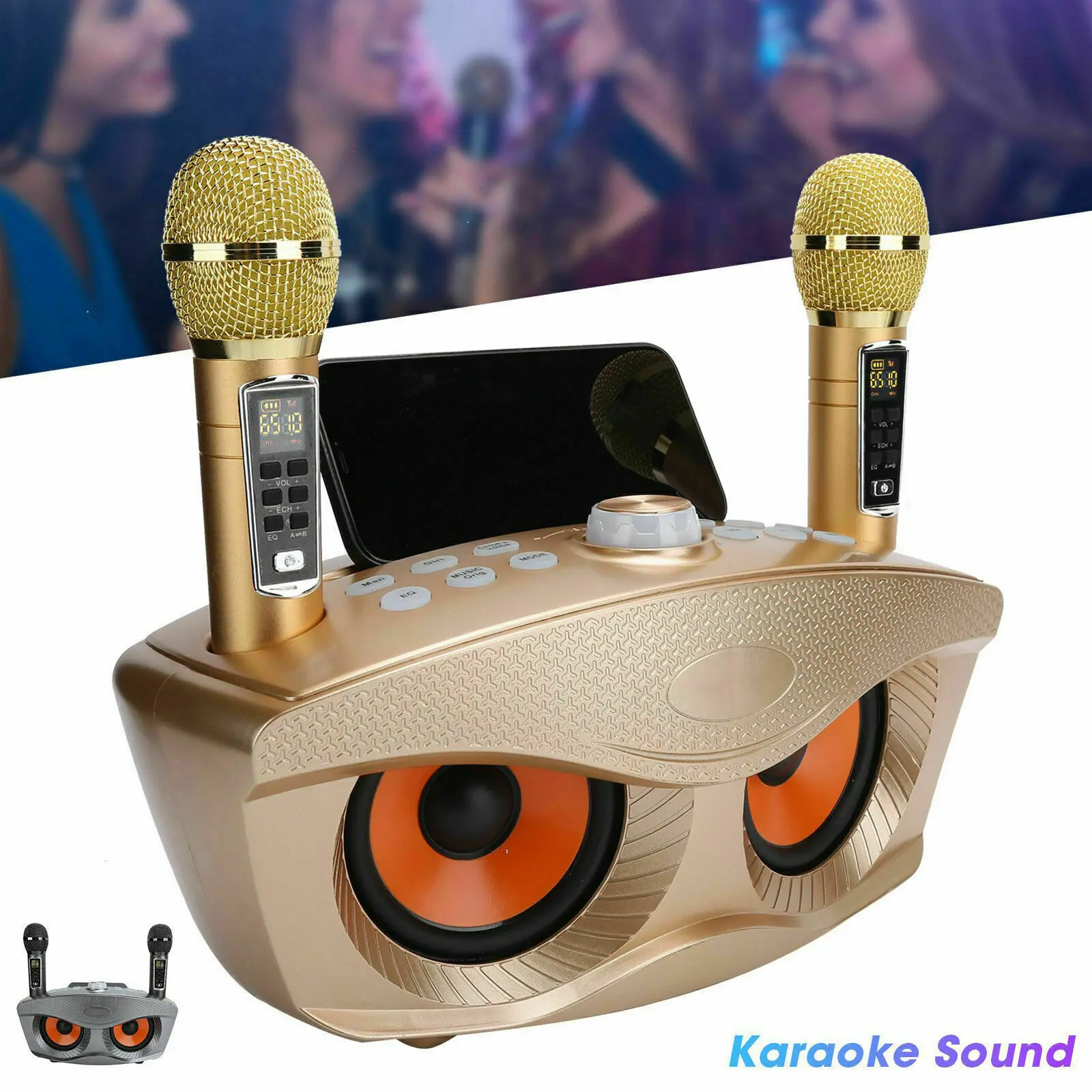 Фото Профессиональная караоке-машина SD306Plus, Беспроводная Bluetooth-колонка с двойным микрофоном, портативная наружная семейная система KTV мощностью 30 Вт №3