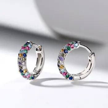 Fashion silver plate Round Mini Earrings Set Half Hoop Colorful Zircon Ladies Luxury Jewelry Hoop Earrings