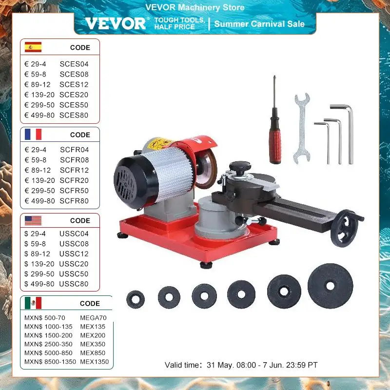 VEVOR Afilador de Hojas de Sierra Circular 370 W Afilador de Hojas Angulares Giratorio 3600 rpm con 6 Centros de Sierra Muela Abrasiva de 125 mm Afilado para Hojas de Sierra con Puntas de Carburo