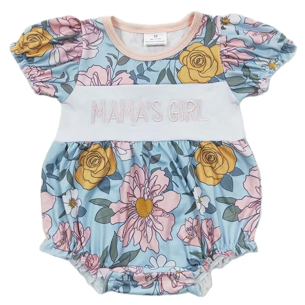 Wholesale Newborn Embroidery Mama's Girl Romper Floral Short Sleeve Jumpsuit Toddler Kid Children Summer Flower Bubble One-piece