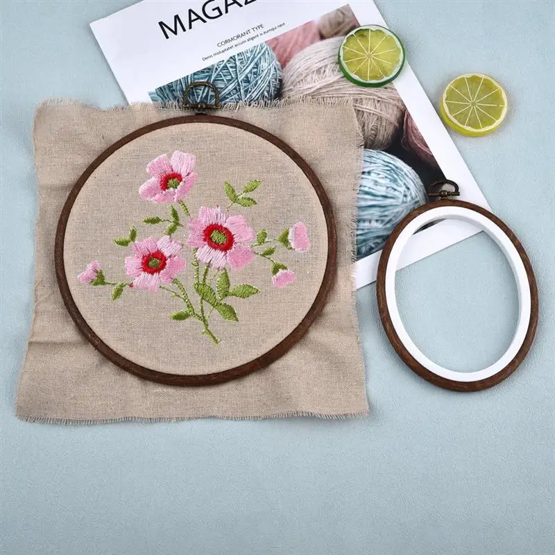 Description Picture 6 of itemSewing Tool Round Oval Wooden Color Embroidery Hoops Frame Set Plastic Embroidery Hoop Rings For DIY Cross Stitch Needle Craft