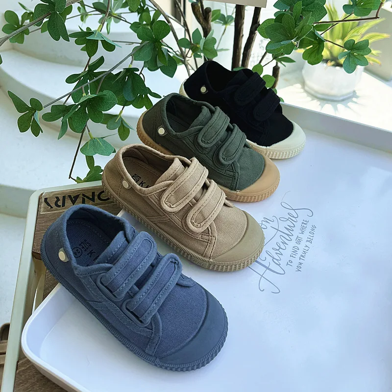 Children's Canvas Shoes 2025 Spring Autumn Water Washed Low Top Casual Soft Sole Breathable Boys' Sandal Girls' High Top Shoes 2