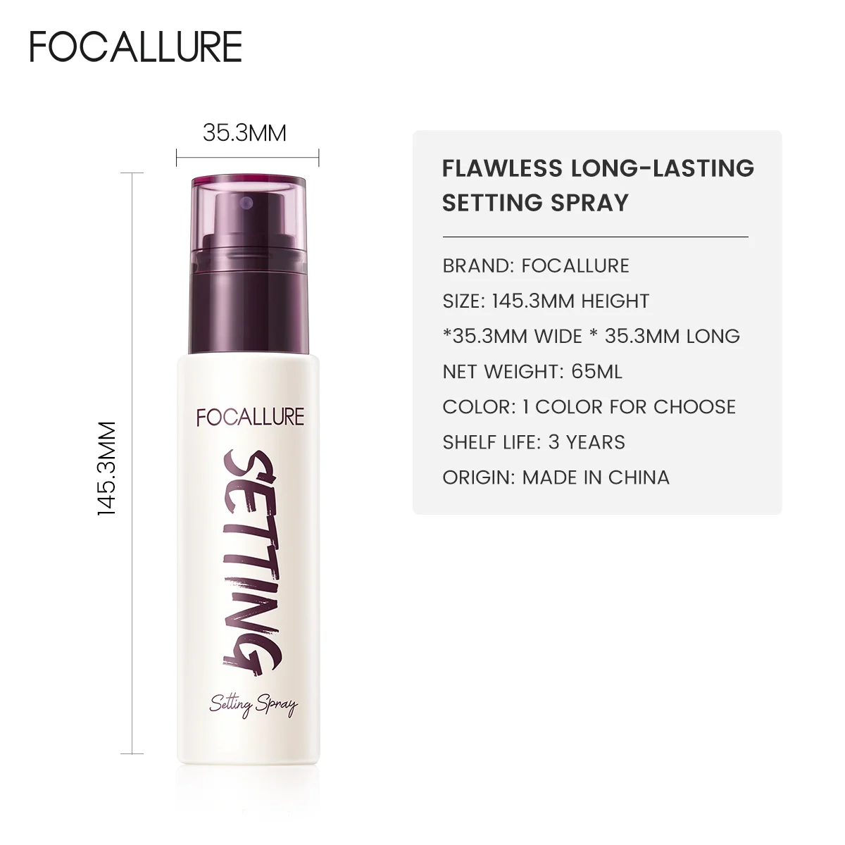 FOCALLURE Moisturizing Lightweight Spray Fixer Lotion Hydrate Oil Control Long-lasting Natural Fine Mist Face Makeup Cosmetics
