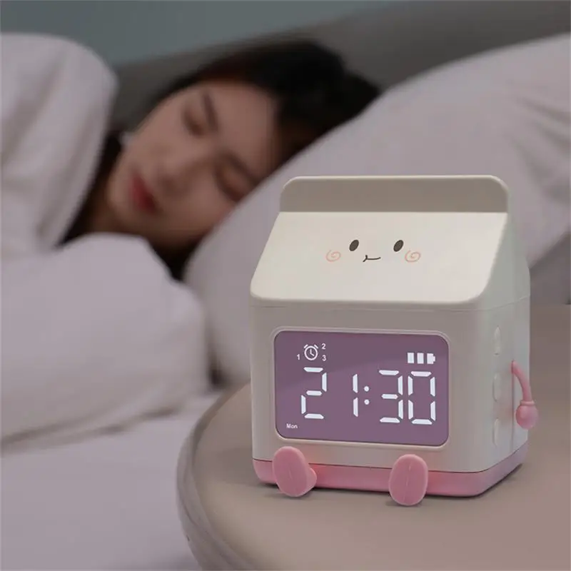 

Alarm Clock Milk Box Shape Clocks Large Screen Multifunctiona Wake Up Clock Children's Student Dedicated Electronic Alarm Clock