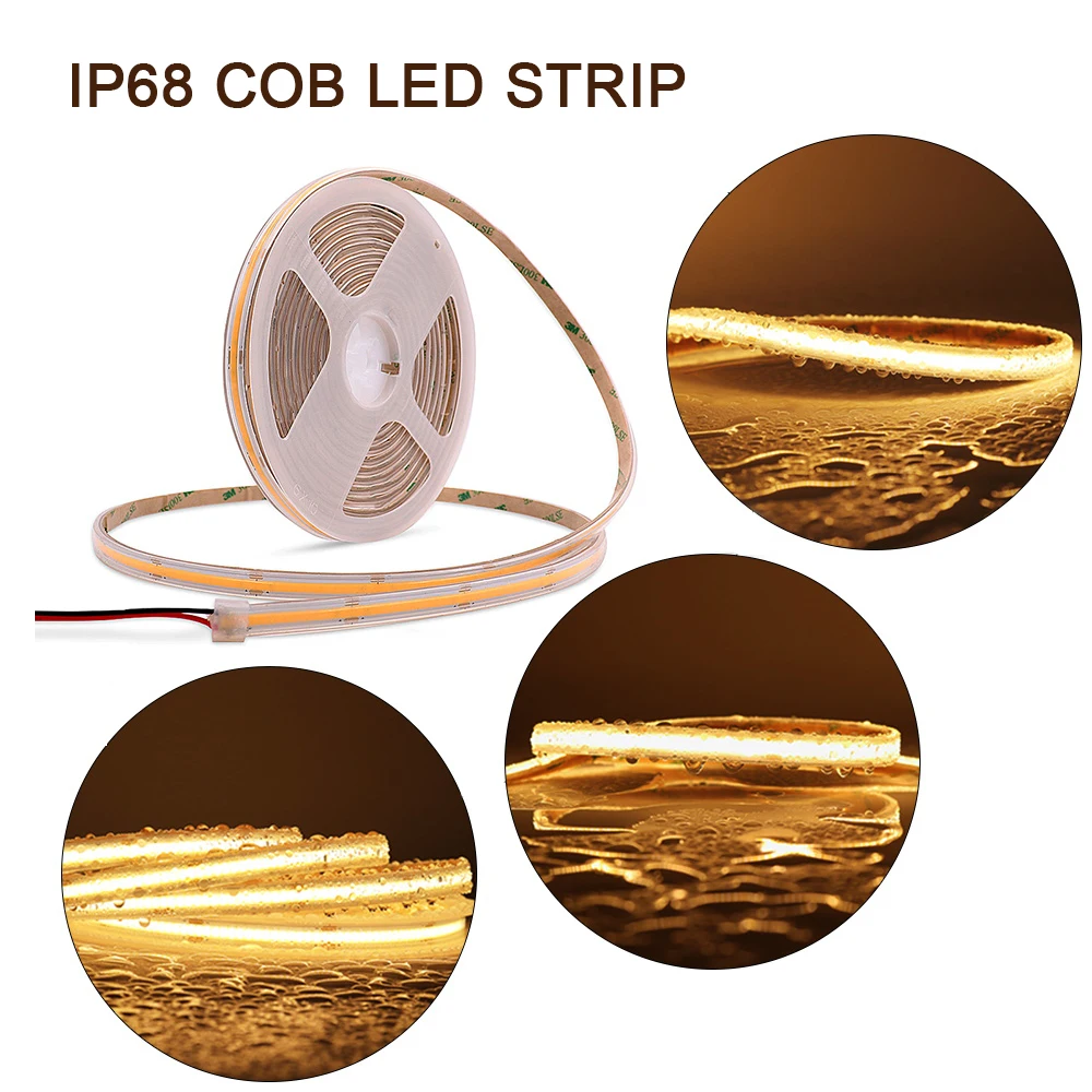 Waterproof LED COB Strip IP68 Flexible Light Bar Ribbon COB LED