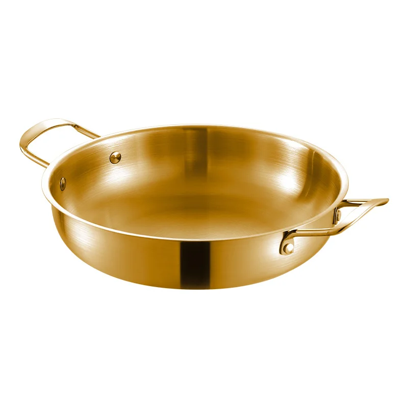 Noodle soup pot stainless steel double ear flat bottom 28cm ramen pot single person troop hotpot