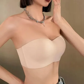 Women Tube Strapless Bra Chest Wrap Bandeau Seamless Breathable Underwear Tops Non Slip Invisible Bralette Push Up Women's Bra 1
