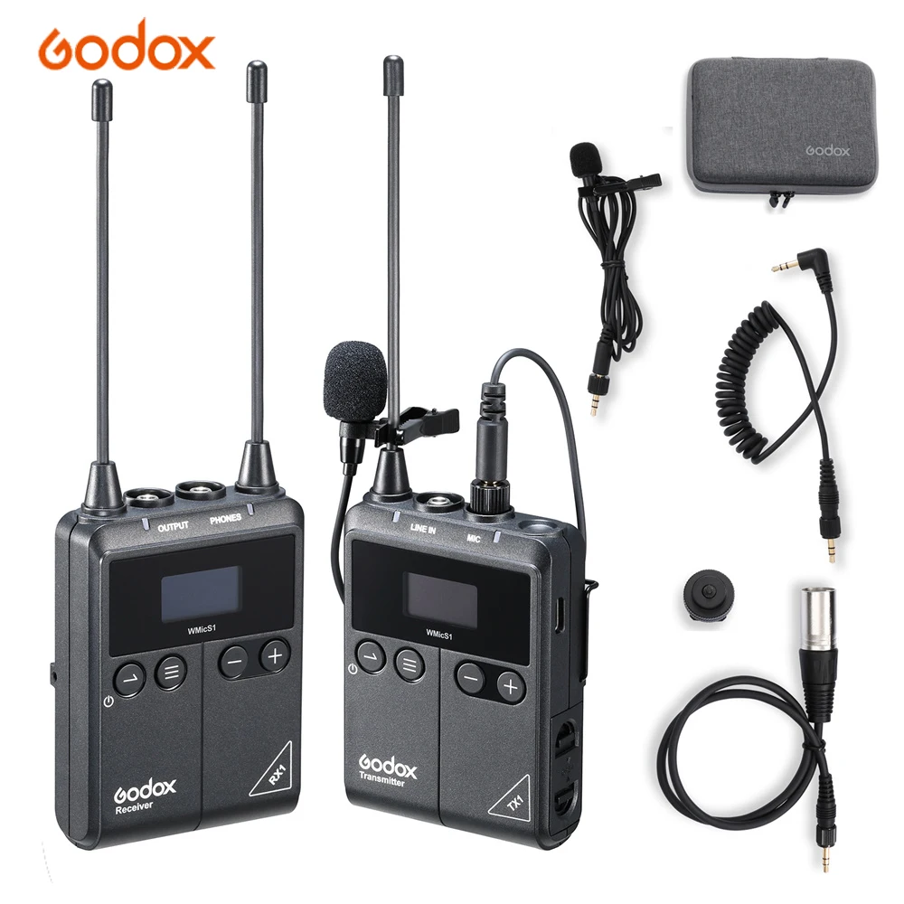 

Godox WMicS1 UHF Wireless Microphone System Transmitter Receiver for Interview Live Pro Studio Portable lavalier Microphone